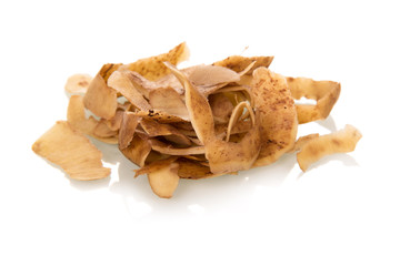 Garbage. Potato peelings isolated on white 