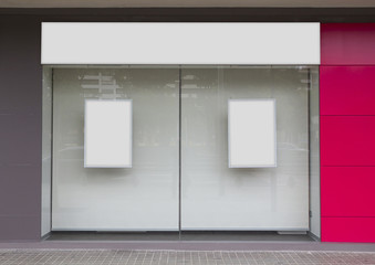Office with blank showcase and billboard