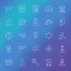 Law and Crime Line Icons Set over Blurred Background