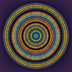 Style Circle Simple Color Vector Needlework Background, Ornamental Yellow Orange Blue Round Knitted Pattern