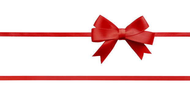 Red horizontal ribbons and bow, isolated on white