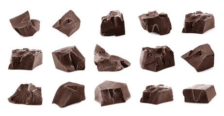 Chocolate pieces isolated on white