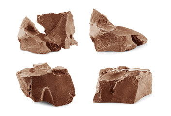 Set of chocolate pieces on white background