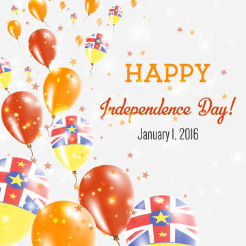 Niue Independence Day Greeting Card. Flying Balloons in Niue National Colors. Happy Independence Day Niue Vector Illustration.