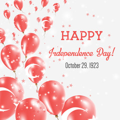 Turkey Independence Day Greeting Card. Flying Balloons in Turkey National Colors. Happy Independence Day Turkey Vector Illustration.