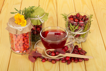 Vitamin tea from the hips on a table