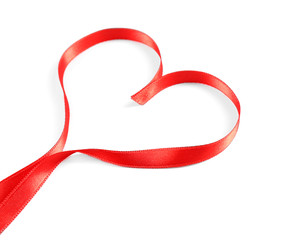 Red heart ribbon isolated on white
