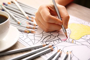 Adult antistress colouring book with pencils