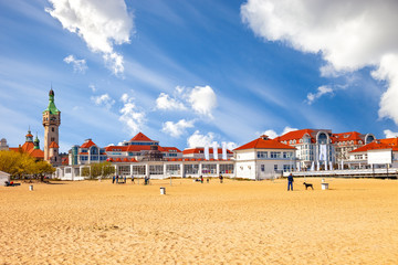 Baltic beach with beautiful architecture of Sopot, Poland.