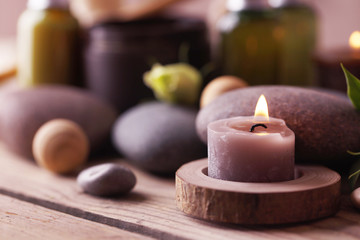 Beautiful spa composition on wooden background