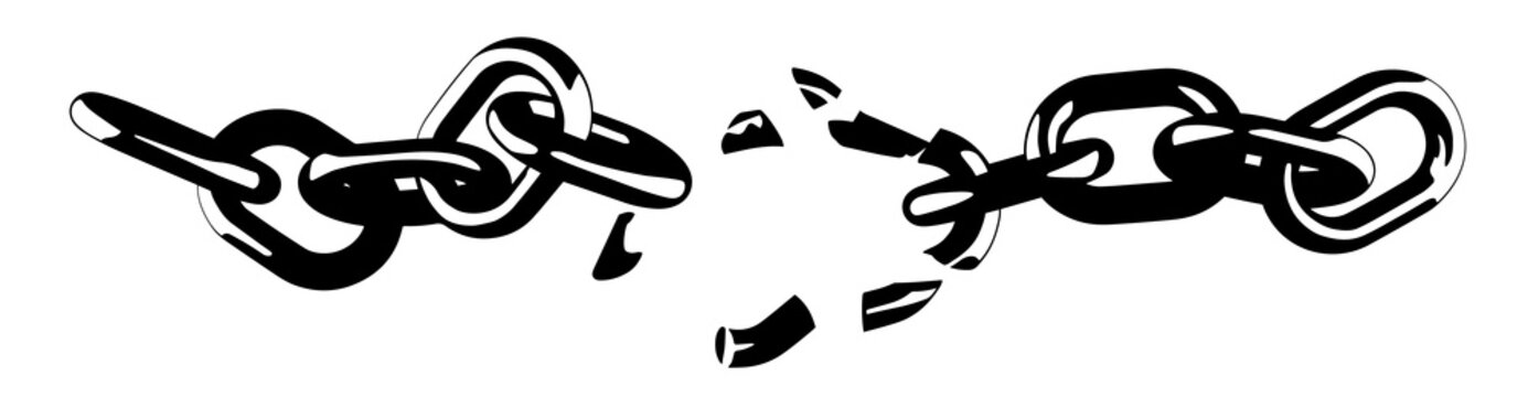 Broken chain black and white vector illustration