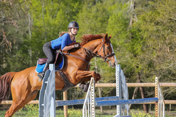 horsewoman training to jump before competition