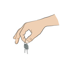 man holding keys with two fingers. Hand with key - icon
