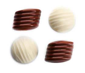 Assorted chocolate candies, isolated on white
