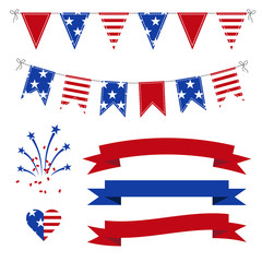 Vector Set of Patriotic Graphics for July 4.