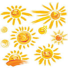 Set of hand drawn sun symbols with smile