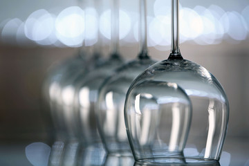 Upturned wine glasses on the table
