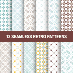 Set of 12 seamless vector retro geometric pattern. Templates for