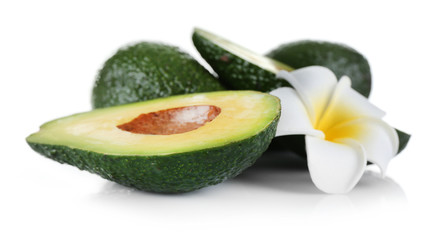 Fresh avocados isolated on white background