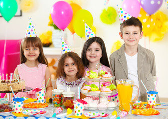 Happy group of children at birthday party