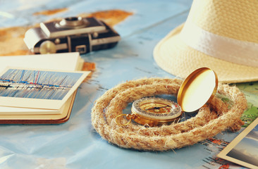 traveling concept. vintage filtered. top view