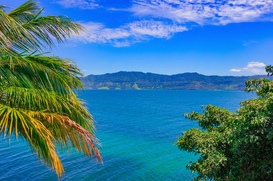 Beautiful tropical landscape, Lake Toba, Sumatra, Indonesia, Southeast Asia. World's largest volcanic lake.