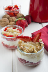 Dessert Healthy, quinoa, strawberry, nuts and yogurt.