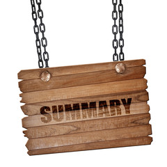 summary, 3D rendering, wooden board on a grunge chain