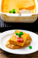 Pumpkin paste with bacon on rye bread