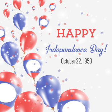 Lao People's Democratic Republic Independence Day Greeting Card.. Flying Balloons in Lao People's Democratic Republic National Colors.