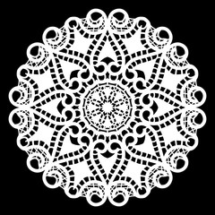 Lace round paper doily, lacy snowflake, greeting element package, doily - a template for cutting, vector illustrations