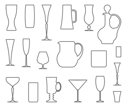 Glasswares. Vector outlines