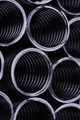 Corrugated pipe for installation of electrical cable, closeup