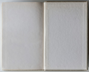 Blank book opened to the fist page.