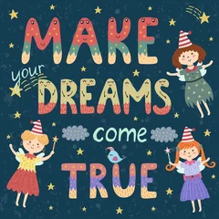 Fototapete Make your dreams come true poster, print with cute fairies © juliyas