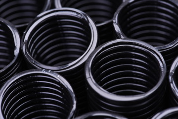 Corrugated pipe for installation of electrical cable, closeup