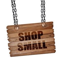shop small, 3D rendering, wooden board on a grunge chain