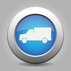 blue metal button with van icon