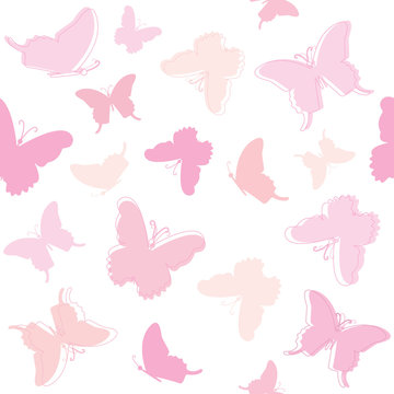 Cute seamless pattern with butterflies in pastel pink.