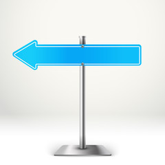 Blank metal arrow board. Template for a text. Direction to the l