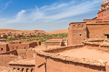 Ait Benhaddou Kasbah from the upper floors view, Morocco.