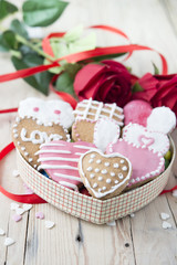 Glazed cookies on Valentine's day. From above