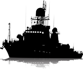 Vector silhouette of the military ship on a white background