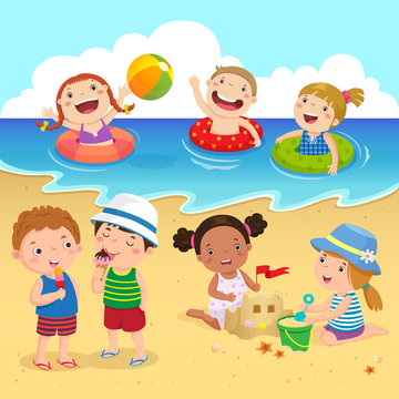 Happy kids having fun on the beach
