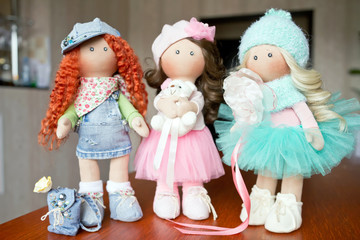  rag doll textile handmade with natural hair