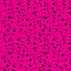Abstract black and pink monochrome ink circle seamless pattern