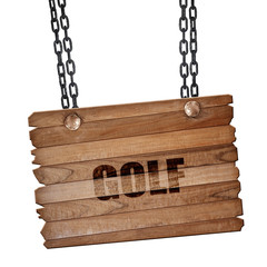 golf sign background, 3D rendering, wooden board on a grunge cha