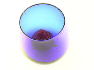 Blue glass with strawberry