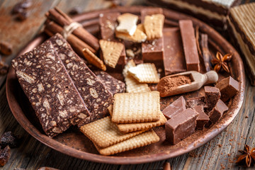 Sweet biscuit chocolate salami