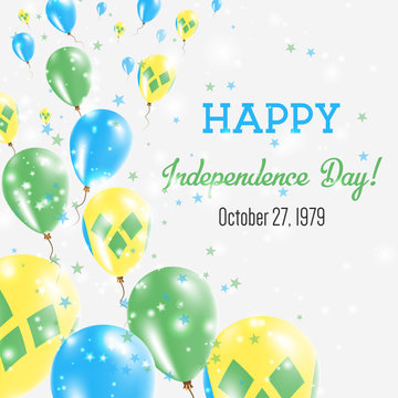 Saint Vincent And The Grenadines Independence Day Greeting Card.. Flying Balloons in Saint Vincent And The Grenadines National Colors.